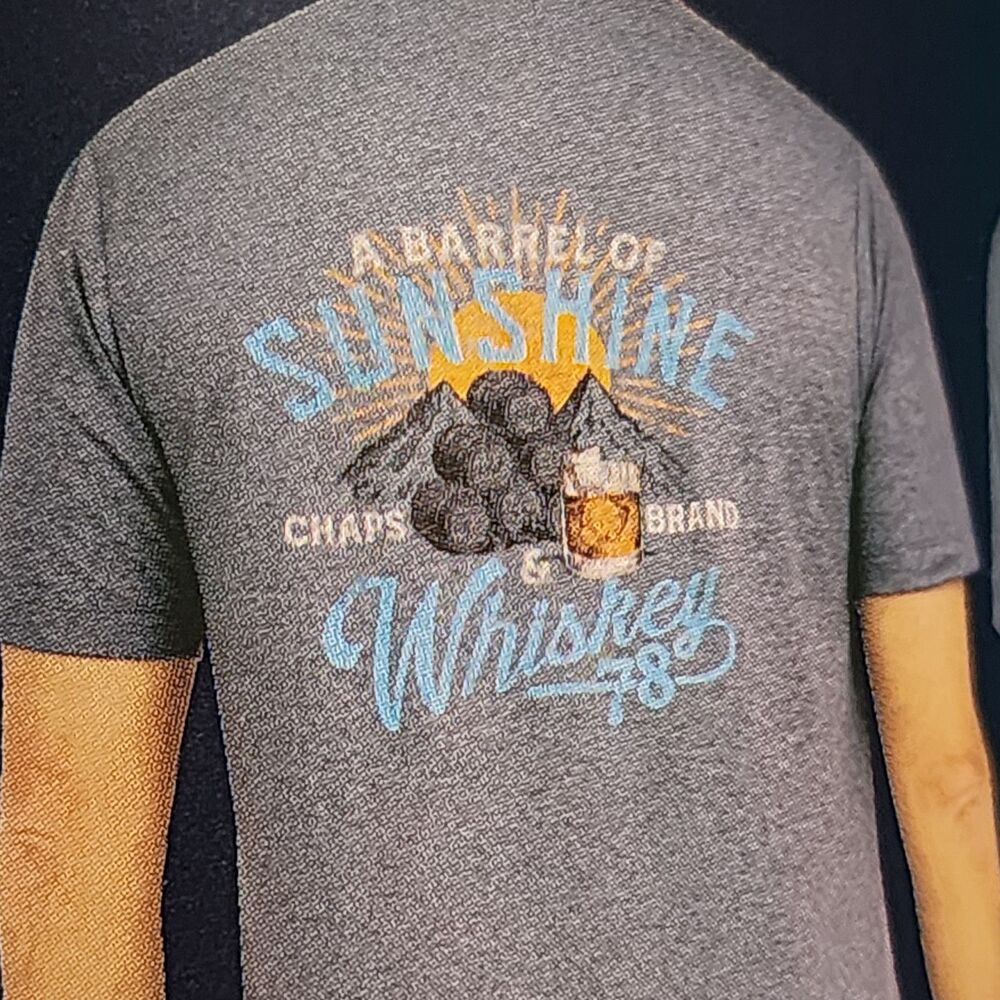 Chaps Gray XL Shirt Short Sleeve Mens Barrel of Sunshine & Whiskey W/free Coozie